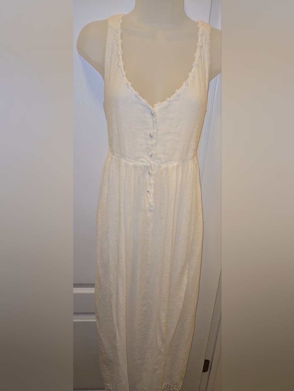 Vtg 90s Victoria's Secret Country-White Cotton Maxi Nightgown Dress Cottagecore